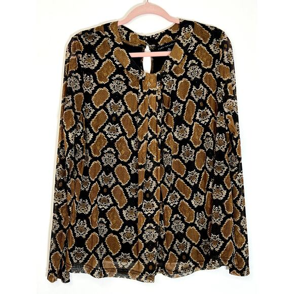 Jane + Delancey Snakeskin Python Brown Black Long Sleeve Sheer Blouse Size XL - Picture 1 of 9